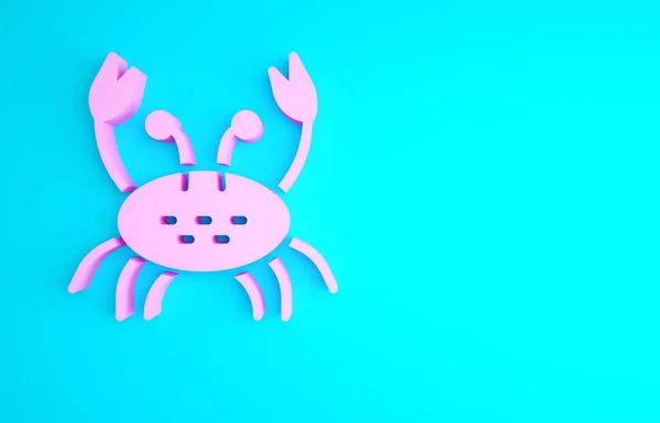 粉色螃蟹图标隔离在蓝色背景 最低纲领的概念 3D渲染3D插图 — 图库照片