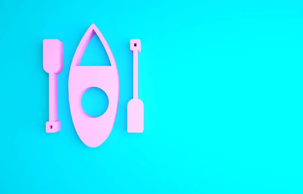 ピンクのカヤックとパドルアイコンが青の背景に隔離されています カヤックやカヌー釣りや観光のため 野外活動 最小限の概念 3Dイラスト3Dレンダリング — ストック写真