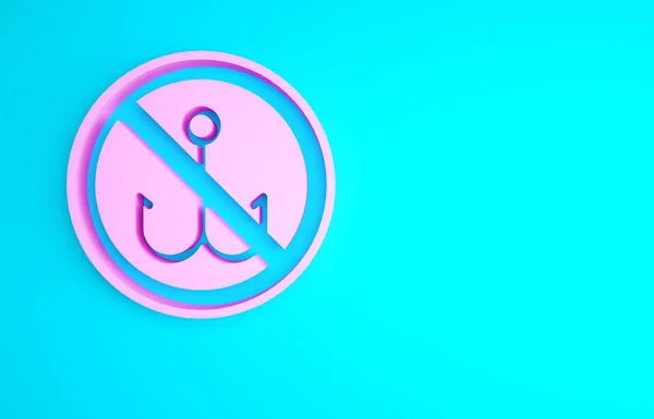Ροζ Κανένα Εικονίδιο Ψαρέματος Απομονωμένο Μπλε Φόντο Πινακίδα Απαγόρευσης Μινιμαλιστική — Φωτογραφία Αρχείου