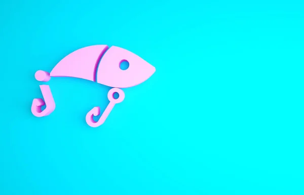 青の背景に隔離されたピンクの釣りの魅力アイコン 釣りに取り組む 最小限の概念 3Dイラスト3Dレンダリング — ストック写真