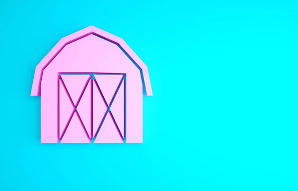 Ikona Pink Farm House Izolované Modrém Pozadí Minimalismus Ilustrace Vykreslení — Stock fotografie
