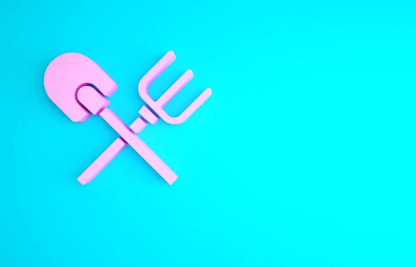 Pink Shovel Rake Icon Isolated Blue Background Tool Horticulture Agriculture — Stock Photo, Image