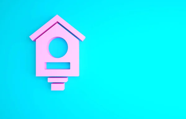 Pink Bird house icon isolated on blue background. Nesting box birdhouse, homemade building for birds. Minimalism concept. 3d illustration 3D render.