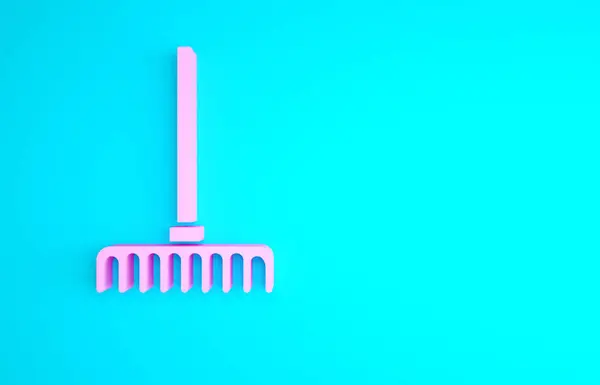 Pink Garden Rake Icon Isolated Blue Background Tool Horticulture Agriculture — Stock Photo, Image