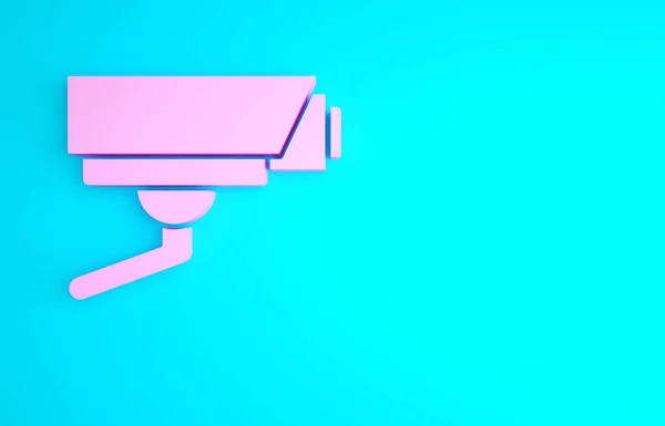 Ikona Růžové Bezpečnostní Kamery Izolované Modrém Pozadí Minimalismus Ilustrace Vykreslení — Stock fotografie