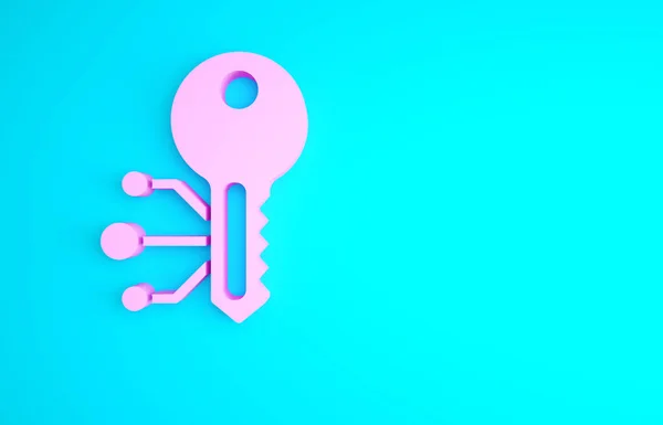 Pink Cryptocurrency Key Icon Isolated Blue Background Concept Cyber Security — Stock Photo, Image