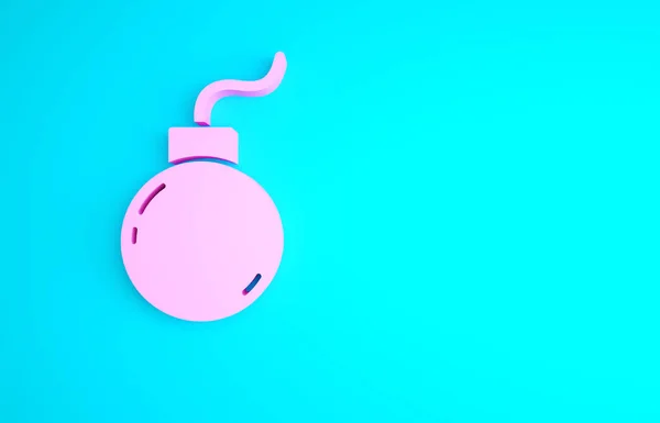 Рожева Бомба Готова Вибухнути Піктограму Ізольовано Синьому Фоні Концепція Мінімалізму — стокове фото