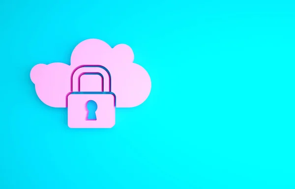 Pink Cloud Komputasi Ikon Kunci Terisolasi Pada Latar Belakang Biru — Stok Foto