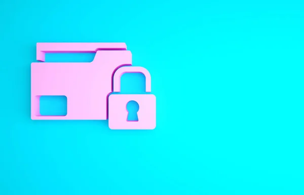 Pink Folder Lock Icon Isolated Blue Background Closed Folder Padlock — Stock Photo, Image