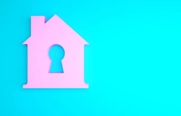 Pink House Onder Bescherming Pictogram Geïsoleerd Blauwe Achtergrond Thuis Schild — Stockfoto