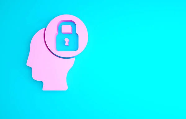 Pink Human Head Lock Icon Isolated Blue Background Minimalism Concept — Stock Photo, Image