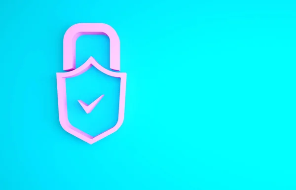 Pink Open Padlock Check Mark Icon Isolated Blue Background Cyber — Stock Photo, Image