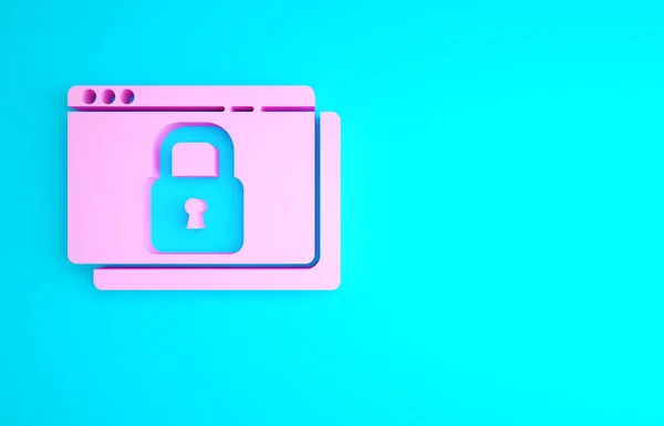 Pink Secure your site with HTTPS, SSL icon isolated on blue background. Internet communication protocol. Minimalism concept. 3d illustration 3D render.