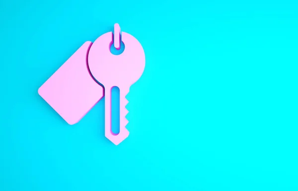 Ícone Chave Marcado Rosa Isolado Fundo Azul Conceito Minimalismo Ilustração — Fotografia de Stock