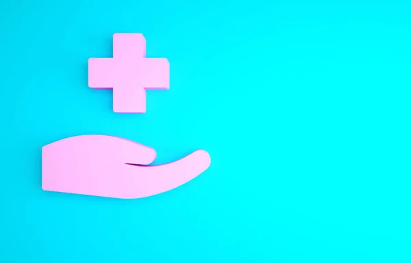 Pink Cross hospital medical icon isolated on blue background. First aid. Diagnostics symbol. Medicine and pharmacy sign. Minimalism concept. 3d illustration 3D render.