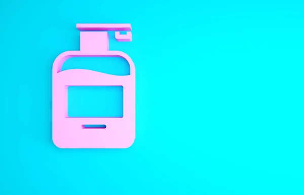 Pink Bottle Liquid Antibacterial Soap Dispenser Icon Isolated Blue Background — Stock Photo, Image