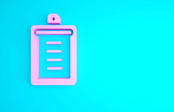 チェックリストのアイコンが青色の背景に隔離されたピンクのクリップボード 制御リストのシンボル アンケートまたはアンケートのフィードバックフォーム 最小限の概念 3Dイラスト3Dレンダリング — ストック写真