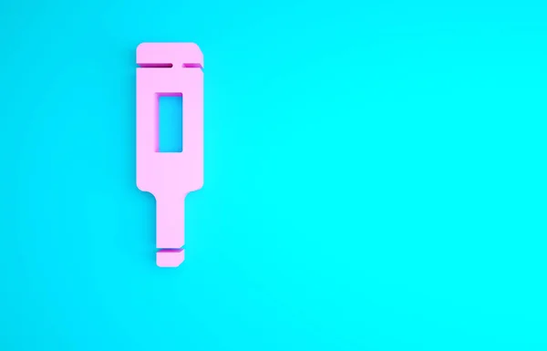 粉色体温计 用于在蓝色背景下隔离的体格检查图标 最低纲领的概念 3D渲染3D插图 — 图库照片