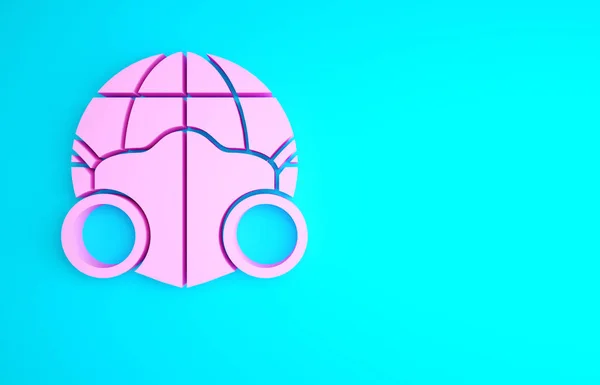 Pink Earth Globe Met Medisch Masker Icoon Geïsoleerd Blauwe Achtergrond — Stockfoto
