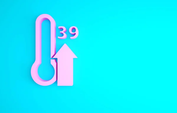 Рожева Висока Температура Людського Тіла Або Значок Лихоманки Ізольовані Синьому — стокове фото