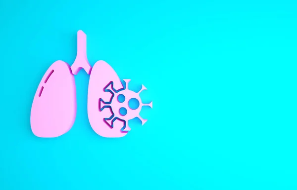 肺のアイコンのピンクのウイルス細胞は青色の背景に隔離された 肺に感染した コロナウイルス Covid 2019年 テレビ 最小限の概念 3Dイラスト3Dレンダリング — ストック写真