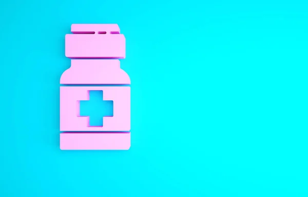 Pink Medicine Bottle Pills Icon Isolated Blue Background Medical Drug — Stock Photo, Image