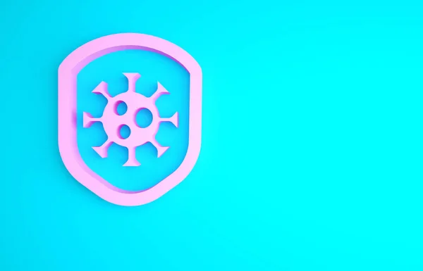 Pink Shield protecting from virus, germs and bacteria icon isolated on blue background. Immune system concept. Corona virus 2019-nCoV. Minimalism concept. 3d illustration 3D render.