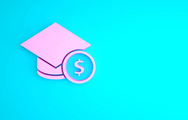 Pink Graduation Cap Coin Icon Isolated Blue Background Education Money — Stock Photo, Image