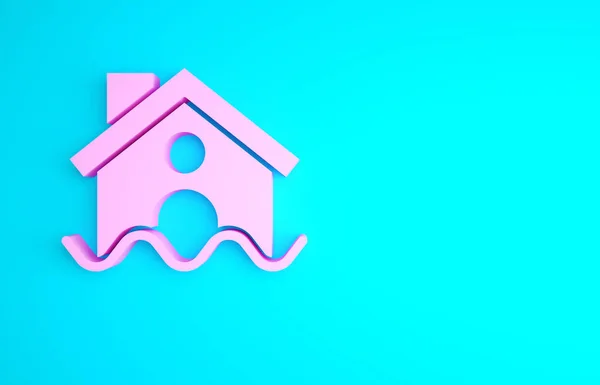 Ícone Inundação Pink House Isolado Fundo Azul Casa Inundar Debaixo — Fotografia de Stock