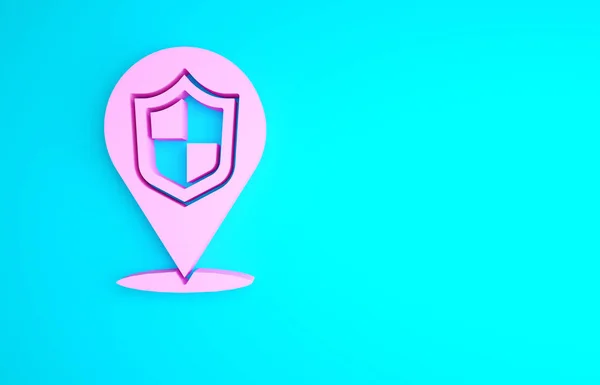 Рожевий Значок Щита Розташування Ізольовано Синьому Фоні Концепція Страхування Знак — стокове фото