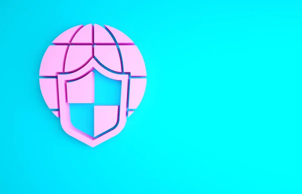 Pink Shield Παγκόσμια Εικόνα Απομονωμένη Μπλε Φόντο Ασφαλιστική Ιδέα Ασφάλεια — Φωτογραφία Αρχείου