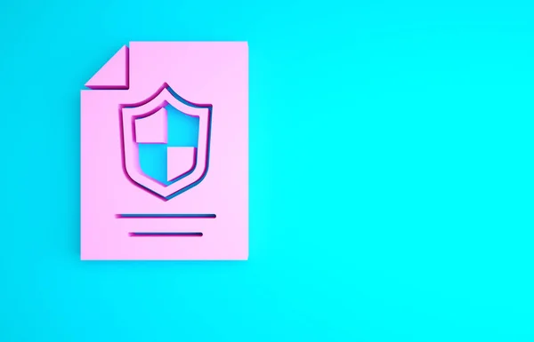 Pink Contract Shield Icon Isolated Blue Background Insurance Concept Security — Stock Photo, Image