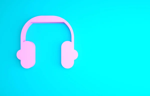 Pink Headphones Icon Isolated Blue Background Earphones Concept Listening Music — Stock Photo, Image