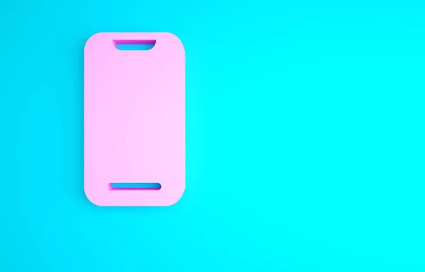 Rózsaszín Okostelefon Mobiltelefon Ikon Elszigetelt Kék Háttérrel Minimalizmus Koncepció Illusztráció — Stock Fotó