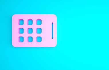 Mavi arkaplanda izole edilmiş pembe grafiksel tablet simgesi. Minimalizm kavramı. 3d illüstrasyon 3B canlandırma.