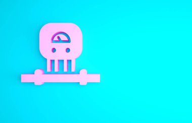 Pembe Akıllı sensör sistemi simgesi mavi arkaplanda izole edildi. İnternet kavramının kablosuz bağlantısı. Minimalizm kavramı. 3d illüstrasyon 3B canlandırma.