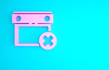 Pembe Takvim tarihi silme simgesi mavi arkaplanda izole edildi. Olay hatırlatma sembolü. Minimalizm kavramı. 3d illüstrasyon 3B canlandırma.