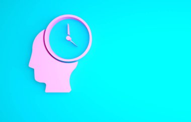Pembe Zaman Yönetimi simgesi mavi arkaplanda izole edildi. Saat ve vites tabelası. Üretkenlik sembolü. Minimalizm kavramı. 3d illüstrasyon 3B canlandırma.