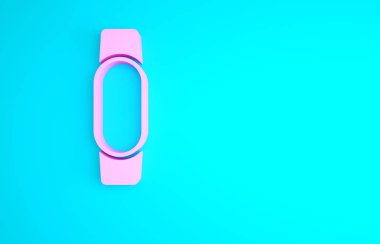 Pembe Smartwatch simgesi mavi arkaplanda izole edildi. Minimalizm kavramı. 3d illüstrasyon 3B canlandırma.