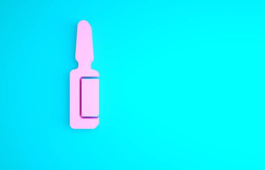 Pembe diş ağrısı ağrı kesici tablet ikonu mavi arka planda izole edilmiş. Diş bakımı ilacı. Kapsül hapı ve ilaç. Eczane tasarımı. Minimalizm kavramı. 3d illüstrasyon 3B canlandırma.