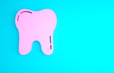 Pembe Diş simgesi mavi arkaplanda izole edildi. Diş hekimliği kliniği veya diş hekimliği merkezi ve diş macunu paketi için diş sembolü. Minimalizm kavramı. 3d illüstrasyon 3B canlandırma.