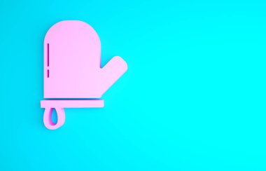 Pembe fırın eldiveni ikonu mavi arkaplanda izole edilmiş. Mutfak tutacağı işareti. Yemek eldiveni. Minimalizm kavramı. 3d illüstrasyon 3B canlandırma.