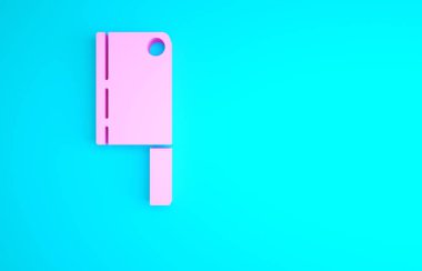 Pembe Et Helikopteri simgesi mavi arkaplanda izole edildi. Et için mutfak bıçağı. Kasap bıçağı. Mutlu Cadılar Bayramı Partisi. Minimalizm kavramı. 3d illüstrasyon 3B canlandırma.