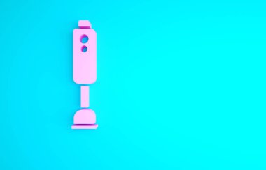 Mavi arkaplanda Pembe Blender simgesi izole edildi. Mutfak elektrikli kırıcı ve kase. Meyve suyu, kokteyl ya da meyve suyu. Minimalizm kavramı. 3d illüstrasyon 3B canlandırma.