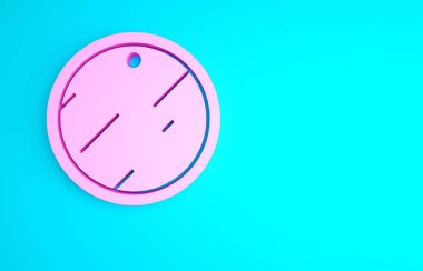 Pembe kesme tahtası simgesi mavi arkaplanda izole edildi. Kesme tahtası sembolü. Minimalizm kavramı. 3d illüstrasyon 3B canlandırma.