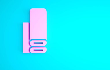 Pembe Hint kumaş ikonu mavi arka planda izole edilmiş. Yuvarlan, paspas, halı, halı, halı ya da kağıt rulo ikonu. Minimalizm kavramı. 3d illüstrasyon 3B canlandırma.