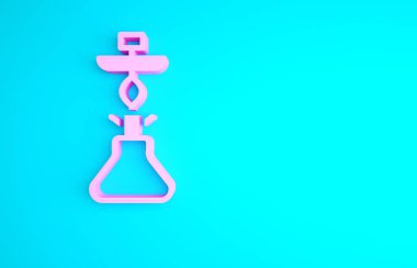 Mavi arkaplanda izole edilmiş pembe nargile simgesi. Minimalizm kavramı. 3d illüstrasyon 3B canlandırma.