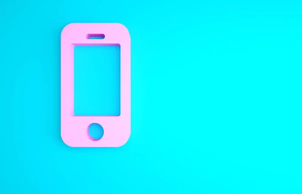 Ροζ Smartphone Εικονίδιο Του Κινητού Τηλεφώνου Απομονώνονται Μπλε Φόντο Μινιμαλιστική — Φωτογραφία Αρχείου