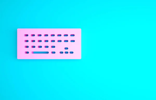 粉色电脑键盘图标隔离在蓝色背景上 Pc组件标志 最低纲领的概念 3D渲染3D插图 — 图库照片