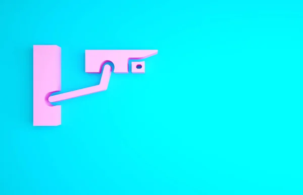 Рожева Піктограма Камери Безпеки Ізольована Синьому Фоні Концепція Мінімалізму Ілюстрація — стокове фото